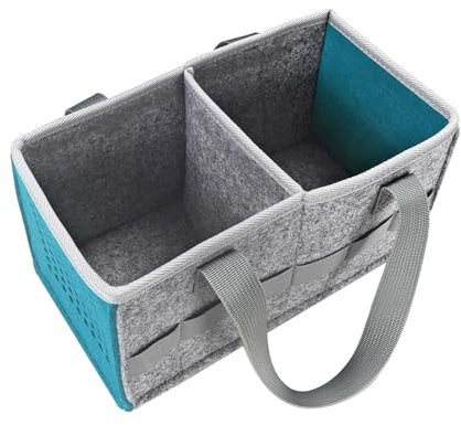 Wireless Speaker Felt Storage Box Portable Handle 2 Compartments Large Capacity Foldable Audio Player Toniebox Kids Stuffed Toy Snack Organizer Carrying Case for Tonies Lake Blue