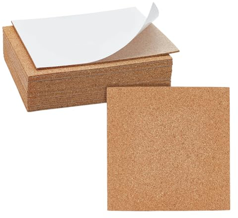 BENECREAT 20 Paquet de Feuilles de Liège Auto-Adhésives Tapis de Panneau de Liège de 15x15 cm Dessous de Verre Carré en Liège de 2 mm D'Épaisseur pour Tableaux D'Affichage, Décoration Murale
