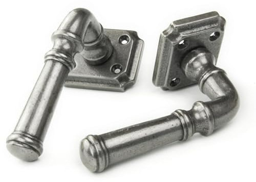 UNDERGROUND PARTS Vintage Style Cast Iron Lever Door Handles on a Square Rose - Pewter Finish (Latch Lever Handles)