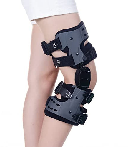 Kniebandage, verstellbare Kniestütze, Wiederherstellung, Wegfahrsperre, orthopädische Kniebandage, Kniebandage Meniskus, für Meniskusrisse und Verstauchungen, Arthritis-Schmerzen (grau rechts)