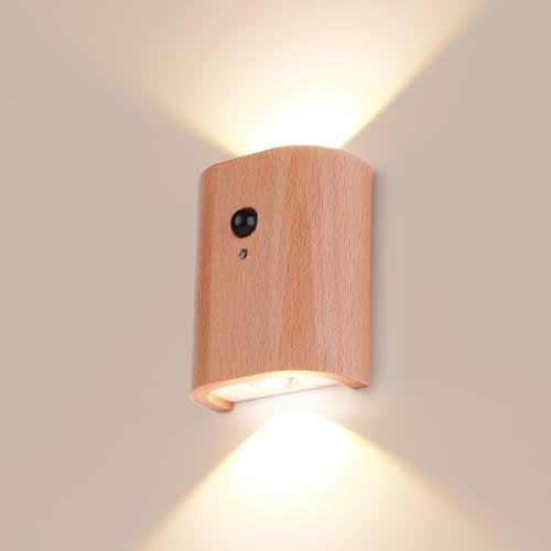 Rechargeable Wall Lights Indoor, Motion Sensor Night Light Up and Down Pir Wireless Battery Operated Wall Lights Warm White Wall Lamp for Indoor, Hallway, Stairway, Bedroom (Yellow)