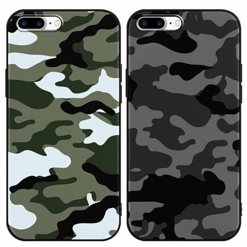 Yomjew 2 Pack Army Green Black Camo Phone Case for iPhone 7 Plus / 8 Plus 5.5 inches, Cool Durable Pattern Flag Anti-Scratch Soft Slim Flexible Protective Shockproof TPU Funda Cover for Men Boys