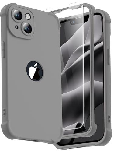 ORETECH for iPhone 14 Case 6.1, Shockproof Slim, Screen Protector, Grey | 15ft Military Grade Drop, Camera Lens Guard, 360 Silicone Rubber Bumper