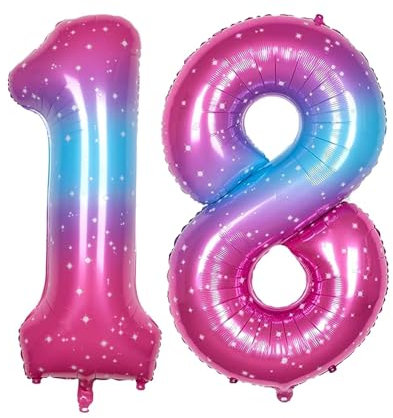 Geburtstag zahlen Luftballon 18 jahre-Pink Blau XXL Jumbo Folienballon 40 Zoll – 101 cm Luftballons 18 Geburtstag Junge Mädchen Babyparty Geburtstagsdeko Jubiläumsparty Dekoration