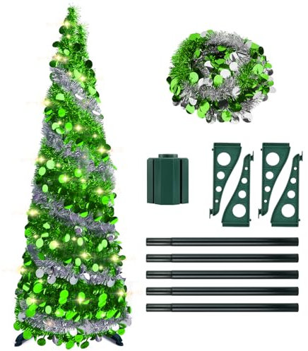 San Like Árbol de Navidad Artificial, Árboles de Navidad, árboles de Navidad con Soporte, Plegable con Lentejuelas Artificiales, árbol de Navidad para decoración Interior y Exterior, Verde