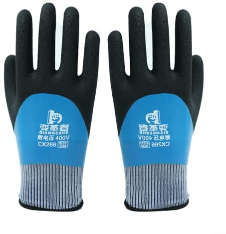 Lastdaytime Blue Insulating Gloves for Electricians - 400V Voltage Resistant Rubber Work Gloves with Touch Screen Compatibility for Maintenance Projects