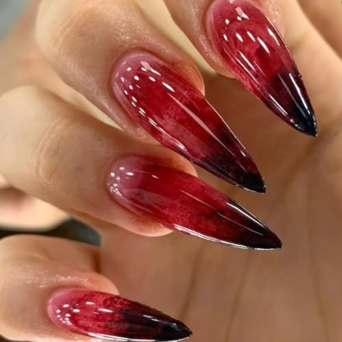Halloween Horror Gothic PressOn Nails Long Pointy Halloween Fake Nails Scary Bloody Design,Acrylic False Nails Full Cover Glue On Nail for Women Hallo/ween Nail Art Decorations Nail Kits 24Pcs