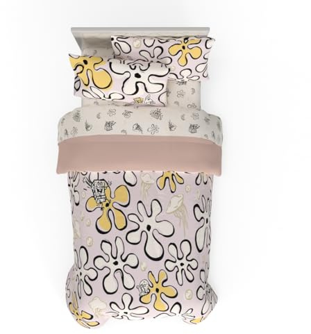 Franco Collectibles Spongebob Schwammkopf Quallen recycelte Bettwäsche, 4-teilig, superweich, wendbar, Bettdecken- und Bettlaken-Set, Doppelbett (100% offizielles Lizenzprodukt)