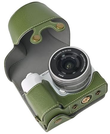 MUZIRI KINOKOO Housse pour Sony ZV-E10 II ZVE10 II, Étui de Protection Cuir PU pour Sony ZV-E10 II / ZVE10 II Caméra avec Objectif 16-50 mm - avec Amovible Bandoulière et Poche de Rangement - Vert