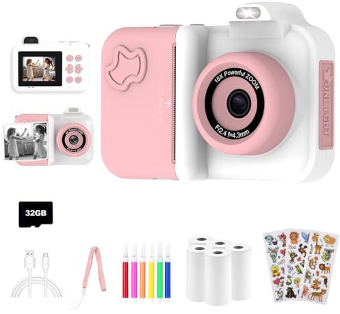 Cámara de Fotos Instantánea para Niños, Regalos Juguete para Niño niña de 4 5 6 7 8 9 10 11 12 Años, cámara de Fotos Infantil, 5 Rollos de Papel de Impresión, Pegatinas, Bolígrafos y Tarjeta de 32 GB