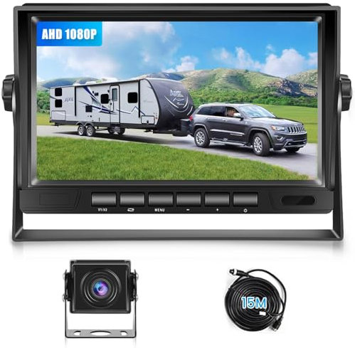 Rückfahrkamera für Auto, AHD 1080P 7 Zoll LCD Monitor und Kit, Rückfahrkamera mit 15M Kabel, IP69 Wasserdicht, Nachtsicht, geeignet für LKW, Wohnmobil, Wohnwagen