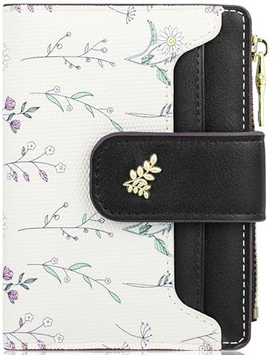 Farcauo Portemonnaie Damen Geldbeutel Frauen Geldbörsen Klein Damen Portemonnaie Mini Geldbörse mit Schwarz Blumen Design für Frauen Klein Portmonee mit Ausweisfach und Kartenhüllen