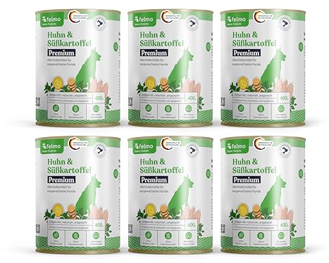felmo Premium Nassfutter mit Huhn für Hunde 6x400g – Getreide- & zuckerfrei | Frei von künstlichen Zusatzstoffen, mit Vitaminen, Omega 3 und weiteren Omega-Fettsäuren