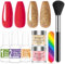 Dip Powder Nail Kit - Red & Gold 2 Colors Nail Art Manicure Set with Base & Top Coat - No Lamp Needed