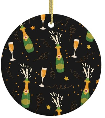 Xmas Tree Ornaments White Ceramic Hanging Accessories Champagne Bottles And Glasses Christmas Tree Decorations Bauble Home Decor (Round Shaped)