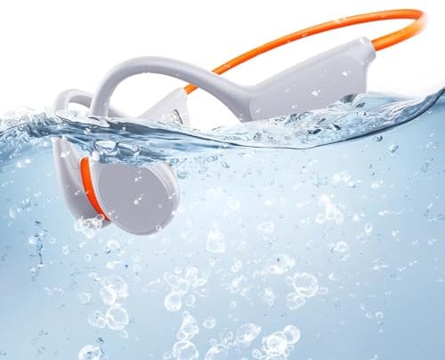 Atopskins Swimming Headphones, IPX8 Waterproof Bone Conduction Underwater Bluetooth 5.3 Underwater Headphones, Comes with 32 GB MP3 Player for Running Surfing Gym Earphones (White)