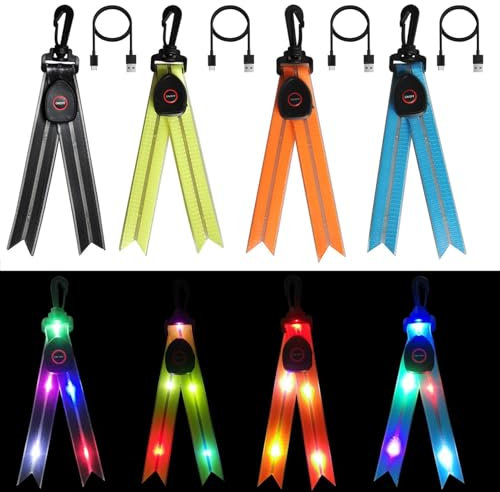 LED Blinklicht Schulranzen Buntem-4er USB Aufladbar Kinder Reflektoren Lichtband Blinklicht Schulranzen Sicherheitslicht,Wasserdichte Sicherheit Licht Reflektor Anhänger für Schulranze,Rucksack,Laufen