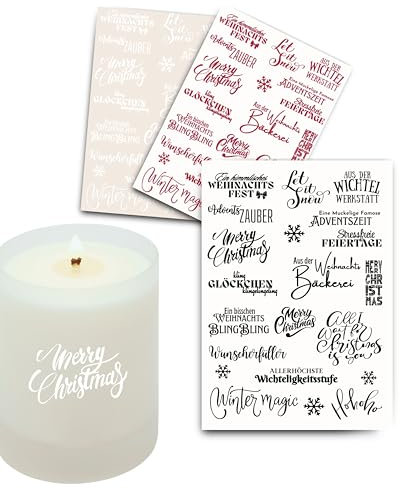 JuPaRo Weihnachtssticker schwarz/weiß/rot, Aufkleber für Christbaumkugeln, Sticker für Weihnachtsaccessoires, Geschenke, Gläser, Rub on, Aufkleber Weihnachten, Wichteldeko (Rot)