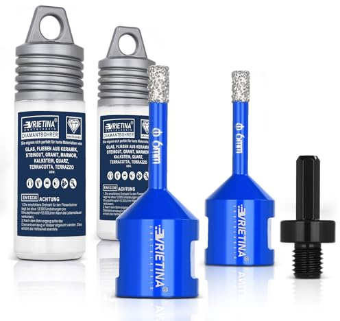 6+6mm Diamant Fliesenbohrer Set HV 10000+ Härte M14 Diamantbohrer Granit | HEX Adapter Nass Trocken Glasbohrer Fliesenbohrkrone f. Winkelschleifer, Diamant Bohrkrone Lochsäge Lochbohrer von Fliesen