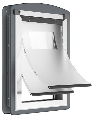 [MAVRICPOWER] Steel XL Dog Door for Door, Extra Large Doggy Door with 2 Sliding Lock Panels,Strong and Rugged Pet Door for Dogs Up to 220 lbs