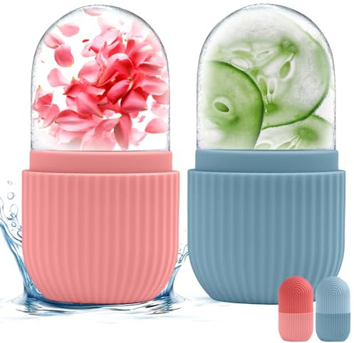 flintronic Ice Roller, 2 Stück Eisroller Gesicht Auge Massagegerät, Silikon Wiederverwendbares Eis Gesichtsroller für Anti-Aging, Falten Straffen Dunkle, Ringe Reduzieren (Blau+Rosa)