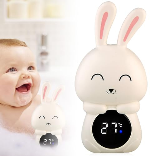 Digital Badethermometer: Genau Wasserthermometer mit LED Anzeige Kindersicheres Bade-Thermometer - Kaninchenform, Digitalthermometer für Badewanne mit LED-Warnleuchte Temperaturwarnfunktion