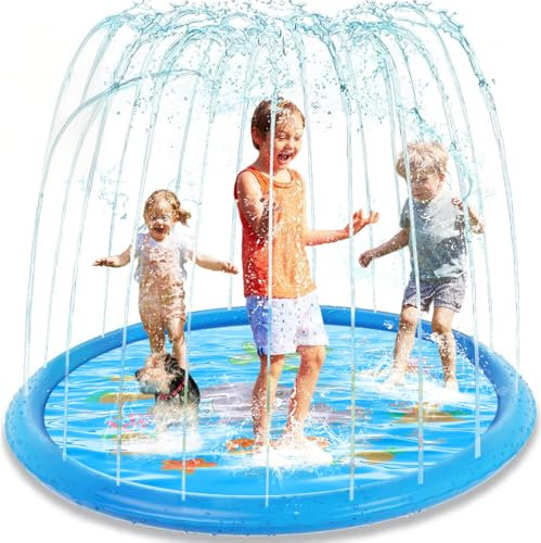 Kezidhp Alfombra Rociadora de Agua para Exterior 170 cm - Juguete Infantil de Verano para Niños 2 3+ Años con Conexión a Manguera, Parque Acuático Infantil, Piscina Refrescante Jardín