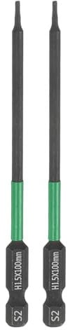 sourcing map 2pcs H1.5 Flat Hex Head Screwdriver Bit 1.5mm Metric Tip 1/4 Hex Shank 100mm (4) Long Magnetic Hexagonal Screw Drill Bit Wrench Black Phosphate S2 Steel Power Driver Socket