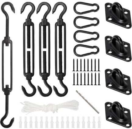 Kit de Fixation pour Voile D'Ombrage- 40 Pièces -en Acier Inoxydable 304 - Kit de Fixation pour Auvent de Jardin, pour Installation D'Auvent de Jardin Triangulaire, Rectangulaire et Carré