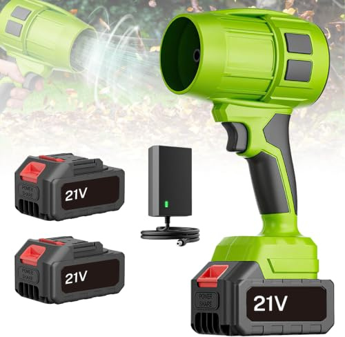 21V Akku Laubbläser, Akku Laubsauger Laubgebläse kabellos mit Akku und Ladegerät, 600W / 5m³/Min 33.000r/Min, tragbar für Gärten, Hof, Laub, Schnee (2 Akkus)