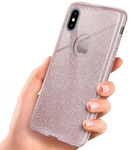 ONEFLOW Glitter Case für iPhone X/iPhone XS Glitzer Handyhülle mit Kameraschutz, Stylische Hülle Glitzernd, Dünne TPU Schutzhülle für Damen, Glitzerhülle Qi kompatibel, Rosa