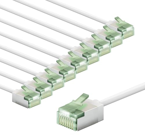 goobay CAT 8.1 Netzwerkkabel im 10er Set/Patchkabel geschirmt, super-flexible, U/FTP/CU Ethernet Kabel, PiMF, LSZH/Cat 8.1 Kabel mit 10Gbits / Weiß / 10x0,15m, 79492