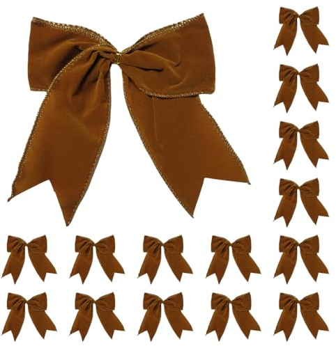 DONGKER groß Weihnachtsschleifen, 15 Stück 15cm Samtschleifen, Schleifen Weihnachtsbaum Deko mit flexiblem Draht für Weihnachtsbaum, Geschenkverpackung, Basteln Weihnachten Deko
