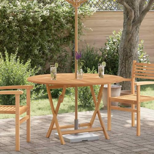 Frdhee Küchentisch Terrassentisch Wetterfest,Gartentisch Klappbar Ø 110x75 cm Massivholz Teak,Außentisch für Terrasse,Hinterhof,Am Pool