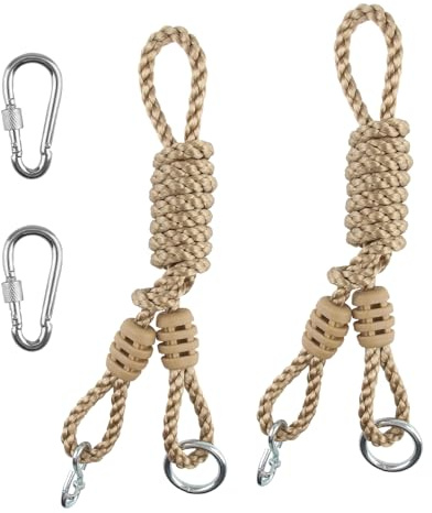 Vaskula 2 Pièces Corde Balancoire Exterieur 180cm Cordes D'extension Réglables pour Balançoire Marron Sangle Balancoire Arbre avec Suspension Corde Hamac pour Hamacs Camping Balançoires