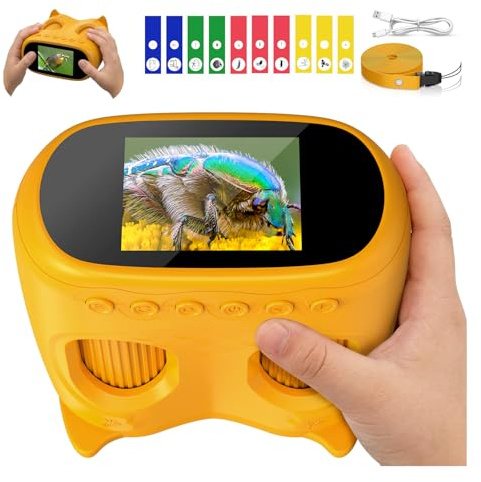 Microscope numérique portable BNISE pour enfants 1000X : kit 2 en 1 avec microscope et télescope pour enfants avec écran IPS de 2,0 pouces - Jouets STEM, cadeaux d'anniversaire pour filles, garçons
