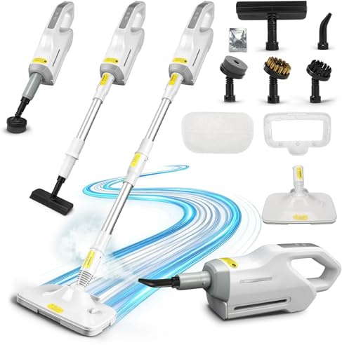Pulitore a Vapore 1500W Portatile con Serbatoio Rimovibile, Scopa a Vapore Multifunzionale con Accessori, Pulitore a Vapore Manuale da 500 ml per Pavimenti, Tappeti, Piastrelle e Cucina