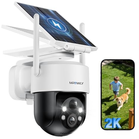 MROWLY Telecamera WiFi Esterno 2K/3MP con Pannello Solare 2 in 1