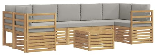vidaXL Outdoor-Sofagarnitur 8 pcs Weiß und Hellgrau Polyester, Garten Lounge, modernes Outdoor-Sofa-Set, haltbare Sitzmöbel für Terrasse, Bequeme Sitzgelegenheit