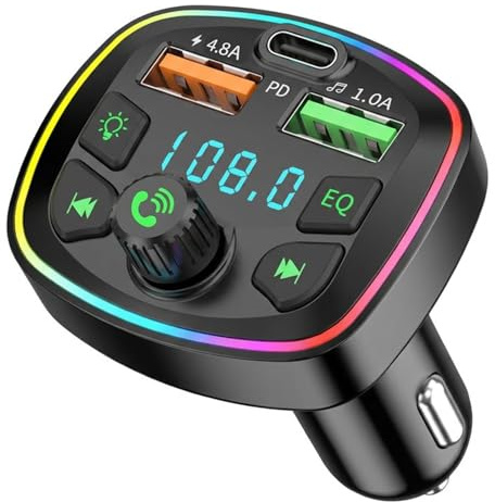 nilic Bluetooth Car Adapter,Car Bluetooth Transmitter FM Transmitter Player | 3-in-1 Cigarette Charge with 2 USB and Type-C Wireless Radio Receiver MP3 Player Support TF Card & Disk