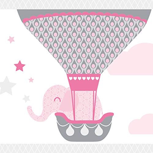 ANNA WAND Kinderzimmer Bordüre selbstklebend I Made in Germany I Tapetenbordüre 450 x 11,5 cm I Wandtattoo Mädchen & Junge I HOT AIR BALLOONS rosa/grau