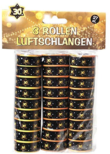 Udo Schmidt 13005 - Luftschlangen - 3 Rollen je 9 Stück - schwarz / gold - Zahl: 30