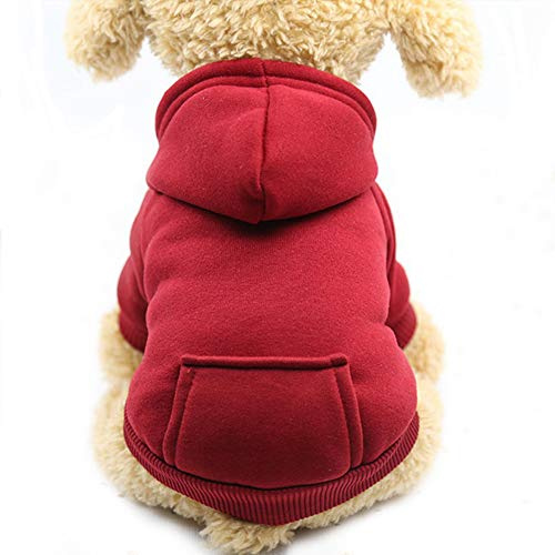 Fashion Focus On Winter-Hunde-Kapuzenpullover Hundejacke Hundekleidung mit Taschen, Baumwolle, warm, für kleine Hunde, Chihuahua, Mantel, Welpen, Katzen, Custume (Weinrot, Größe S)