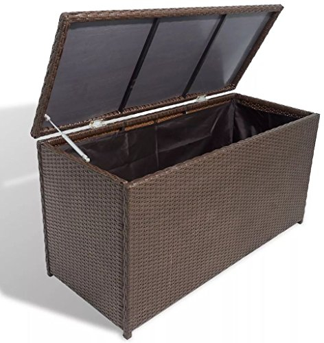 Tidyard Auflagenbox Garten Rattan Groß, Gartenbox Kissenbox Tischtruhe Truhe, mit Gasdruckfedern, 120×50×60 cm Braun