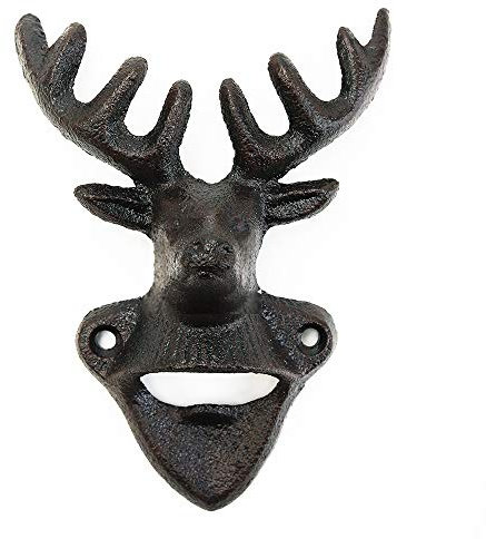 Sungmor Wall Mounted Bottle Opener, Cast Iron Cool Deer Head Bottle Opener, Beer Coke Beverage Bottle Cap Opener, Vintage Rustic Style Wall Hanging Opener, Bar Farmhouse Wall Ornament, Practical Gift