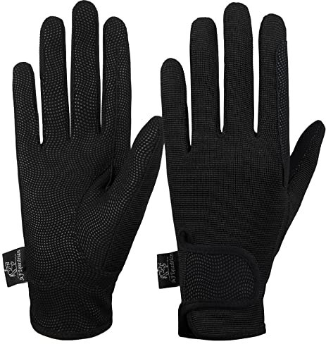 AFE Guanti da equitazione da donna, in pelle sintetica, tessuto elasticizzato nero, rosa, viola, lilla (nero, S)