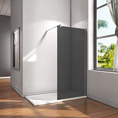 110x200cm Walk in Dusche Duschabtrennung Duschwand 8mm Nano Graues Glas Trennwand mit Stabilisierungsstange