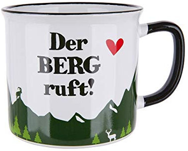 GILDE - 46907 - Kaffeebecher, Der Berg ruft!, Keramik, Emailledesign, 9,5cm x 8,5cm, 390ml