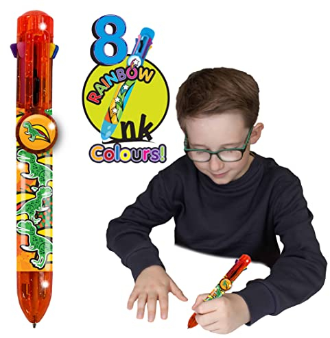 Rainbow Writer - T-Rex, Farbwechselstifte von Deluxebase. 8-in-1-Kugelschreiber, tolle Neuheitsstifte für Kinder und ideales Büro- oder Schulmaterial