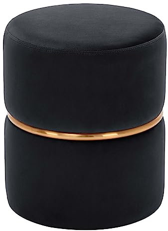 Duhome Sitzhocker Rund, Schminkhocker Samt Gepolsterter Polsterhocker Schminktisch Hocker Ottoman für Wohnzimmer Schlafzimmer Kinderzimmer, Schwarz